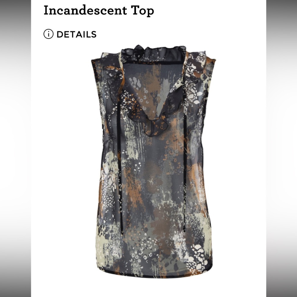 Cabi Incandescent Top 
Women's Abstract Sleeveless Blouse - Black and Gold - Picture 5 of 6